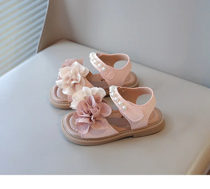Korean Style Summer Sandals for Girls Flowers in Full Bloom Children's Beach Shoes Flexible Soft-sole Kid's Girl Sandals I060683