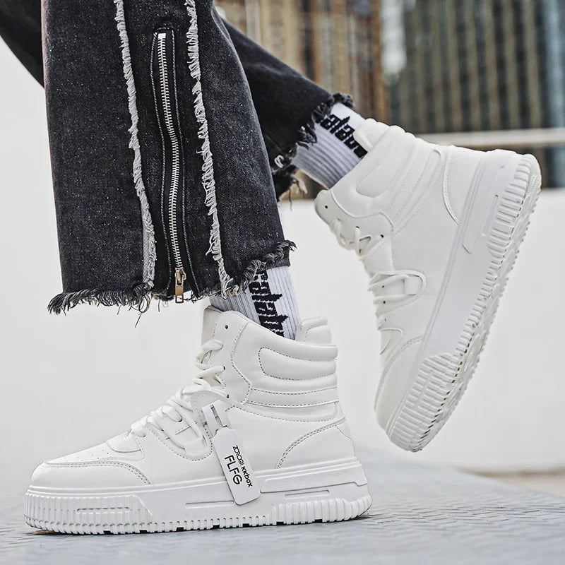 Novos Tênis Masculinos da Moda Confortáveis Macios Antiderrapantes Sola Resistente ao Desgaste Sapatos Casuais Masculinos Botas de Tornozelo Skate de Inverno Preppy