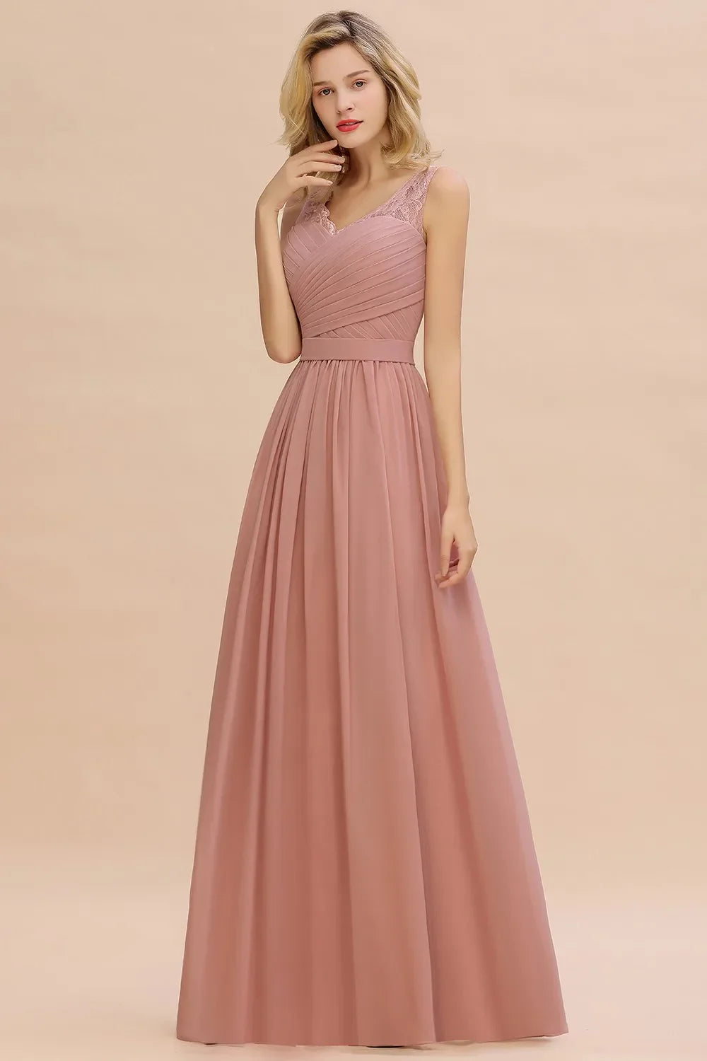 Elegant Bridesmaid Dress Pleated Bodice See-through Lace Cap Sleeves Maxi Flowy A-Line Skirt Wedding Party Gown Women