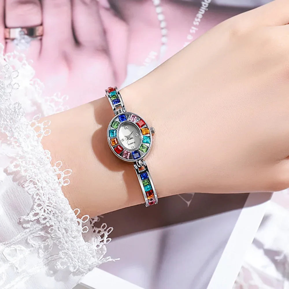 Fashion Rhinestone Women Watch Square Dial Ladies Quartz Watches Bracelet Band Wristwatches