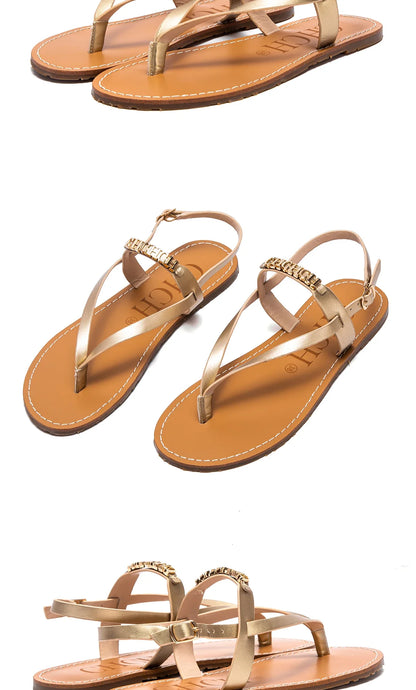 Women's Sandals New Simple Flat Bottom Non slip Thin Strip Shoes Beach Women's Shoes