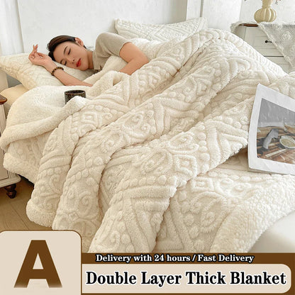 Ultra Soft Double Layer Fleece Blanket for Bed Thickened Cozy Velvet Warmth Blanket Autumn Winter Plush Blankets for Sofa Nap