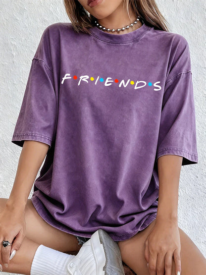 Movie Friends Print Washed T-Shirts Women Cotton Oversize T Shirt Summer Soft Short Sleeve Tops Street O-Neck Clothes