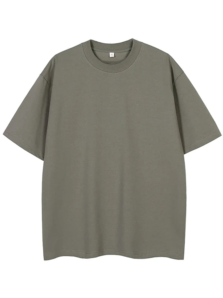 260GSM Summer T Shirt Men Korean Fashion Short Sleeve Loose Basic T-shirts Solid Tops Oversized Tee Unisex
