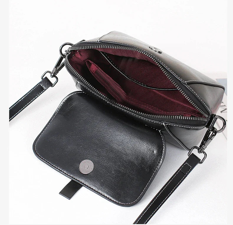 Women's Small Phone Bag Fashionable Oil Wax Cowhide Leather Handbag Versatile and Simple Shoulder Bag High Quality Crossbody Bag