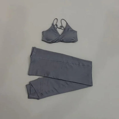2Pcs Sports Set Women Seamless Front Tie Crossover Bra Crossover Waist Flare Leggings Sets Gym Fitness Workout Sports Sets