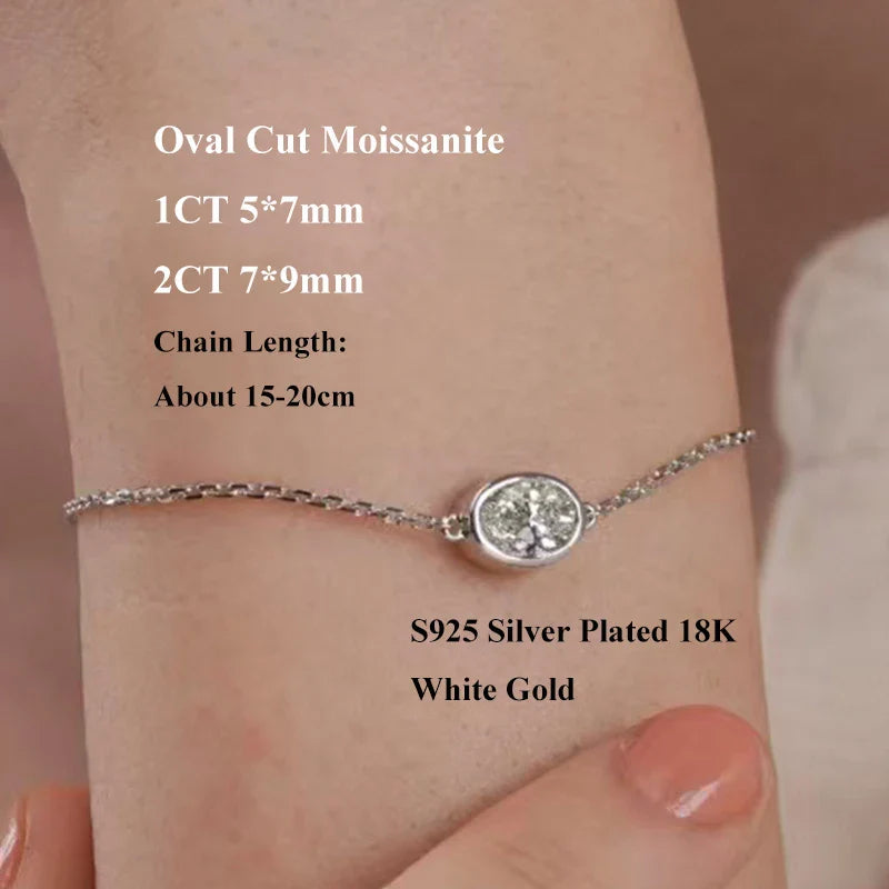 1/2CT Bezel Set Pear Oval Cut Moissanite Solitaire Link Bracelet Women S925 Silver Dainty Diamond Bridal Wrist Chain Gift