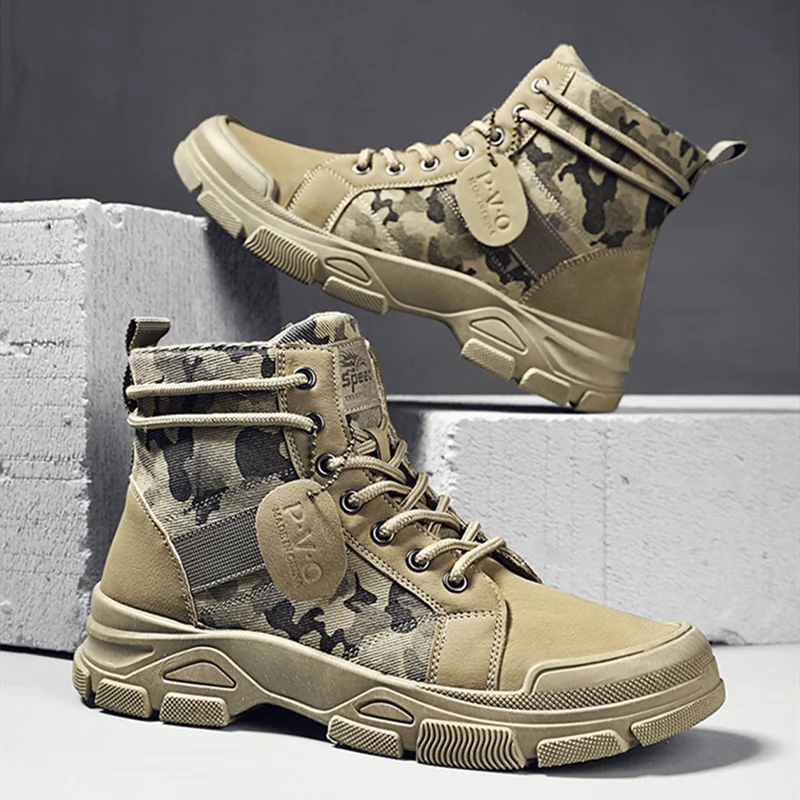 Military Boots Men Women Camouflage Khaki Black High-top Industrial Anti Skid Tactic Mechanic Work Climb Sports Sneaker