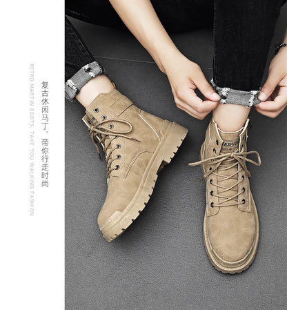 Men's high top casual boots four seasons new outdoor anti slip comfort workwear boots fashion versatile trendy boots men's shoes