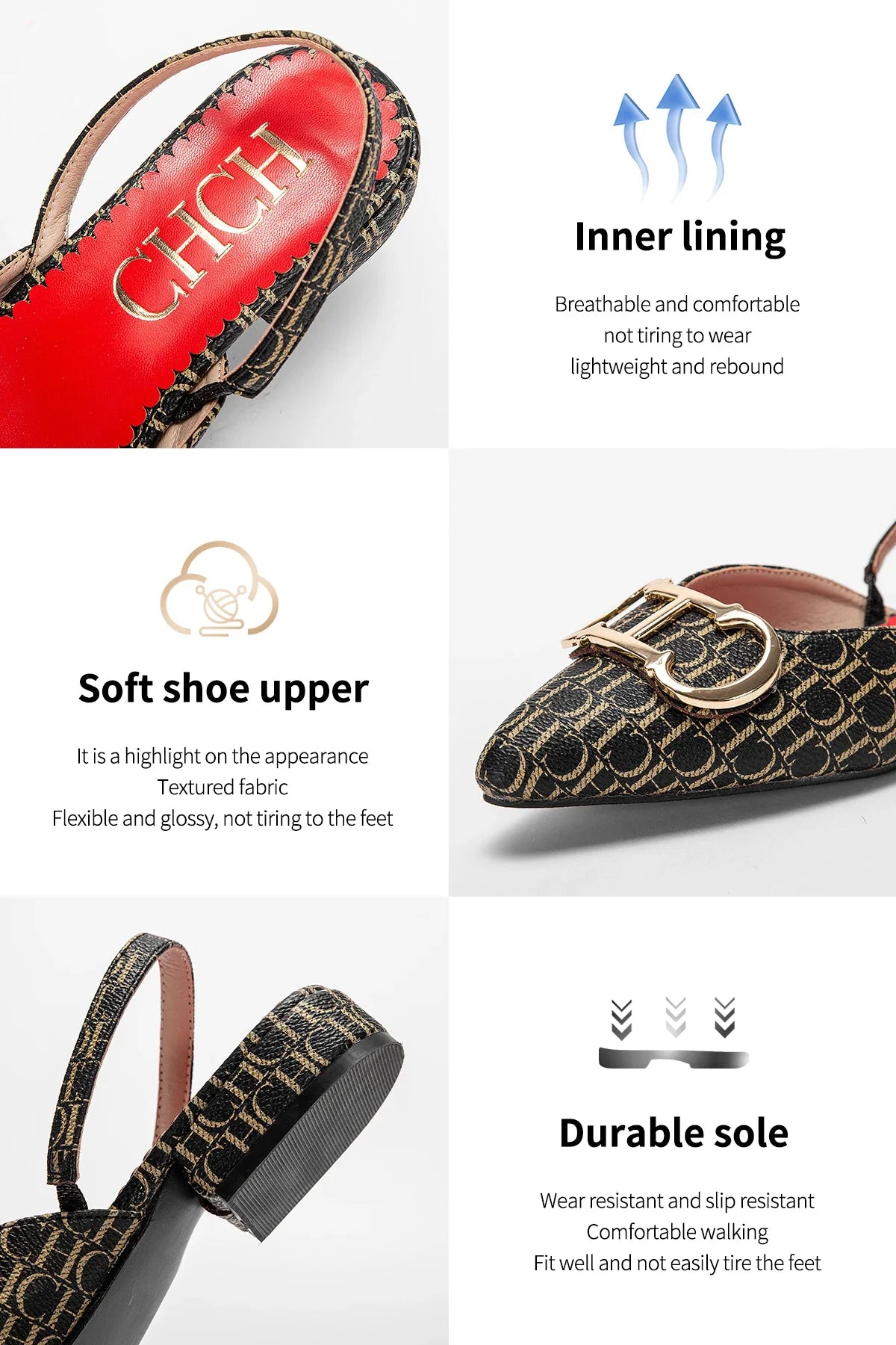 Classic Women's New 2024 Women's Low Heel Sandals Fashion Retro Design Letter Women's New Low Heel Shoes