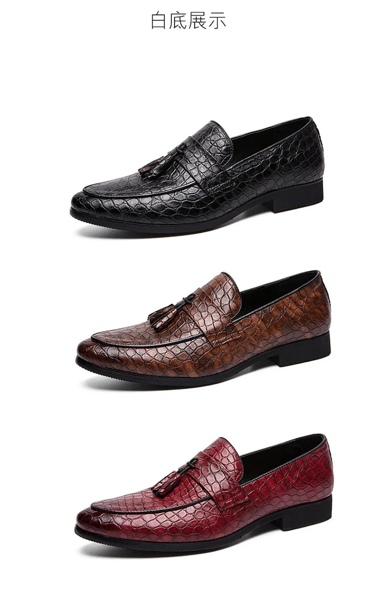 Mens British Loafers Solid Color Pointed Toe Tassel Slip On Classic Fashion Business Casual Formal Wedding Dress Shoes for Men