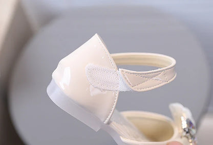 Girl's Fish Mouth Shoes with Rhinestone Bear Decos Prom Party Sandals for Kids Girl Nice Butterfly-knot Students Footwear I10281