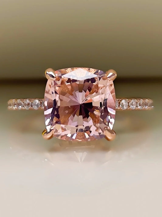 4-carat Morganite 925 sterling silver ring, light luxury, niche, exquisite, high-end, cool style, rose gold plated diamond ring