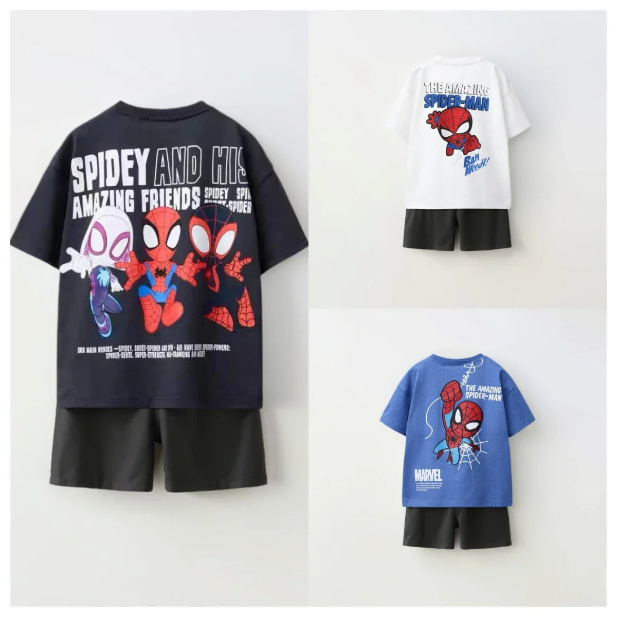 Children's Clothing Sports T-shirt Loose Shorts Short Sleeves Casual Spider Man Print Set Children's Cartoon T-shirt Shorts
