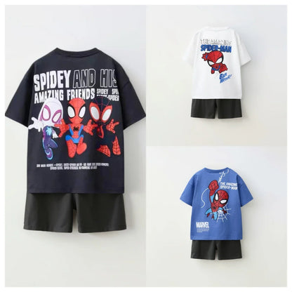 Children's Clothing Sports T-shirt Loose Shorts Short Sleeves Casual Spider Man Print Set Children's Cartoon T-shirt Shorts
