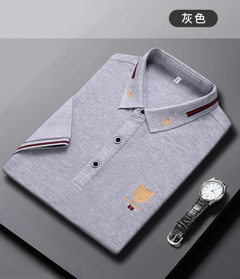 100% Cotton high-End Brand Men's Summer Exquisite Embroidery Short Sleeved Polo Shirt Trend Casual Lapel T-Shirt Men's Clothing