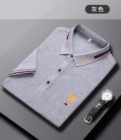 100% Cotton high-End Brand Men's Summer Exquisite Embroidery Short Sleeved Polo Shirt Trend Casual Lapel T-Shirt Men's Clothing