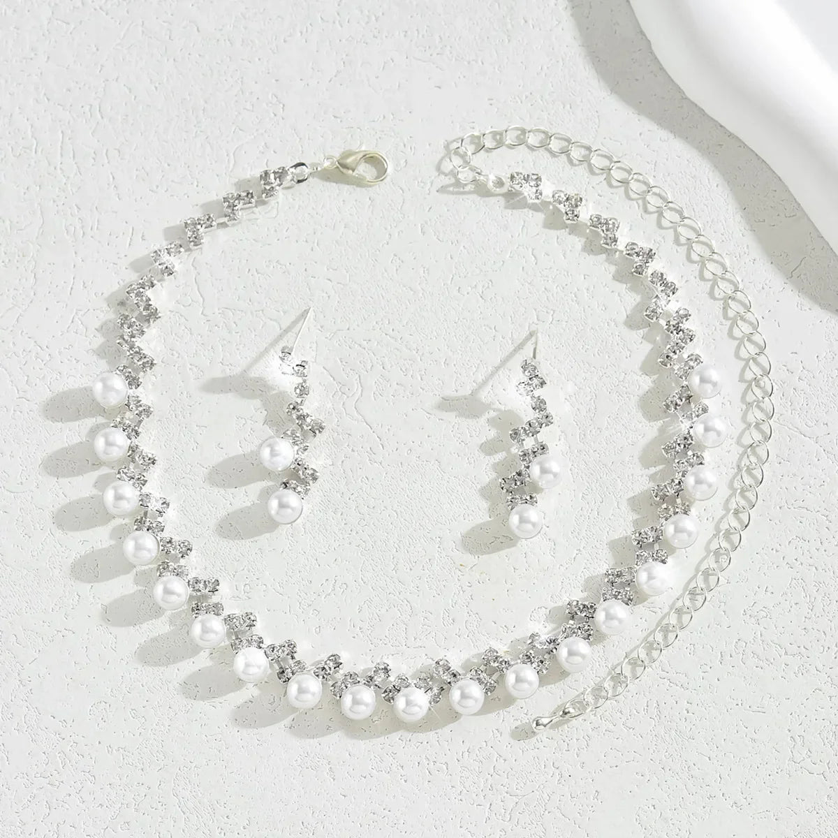 Silver Color Pearl Crystal Bridal Jewelry Sets Wave Shape Choker Necklace Earrings Sets for Women Wedding Jewelry Sets