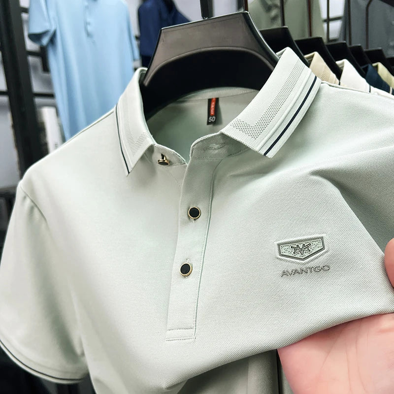 Light luxury brand men's short sleeve polo shirt summer new item high-end letter golf comfortable cotton casual business T-shirt