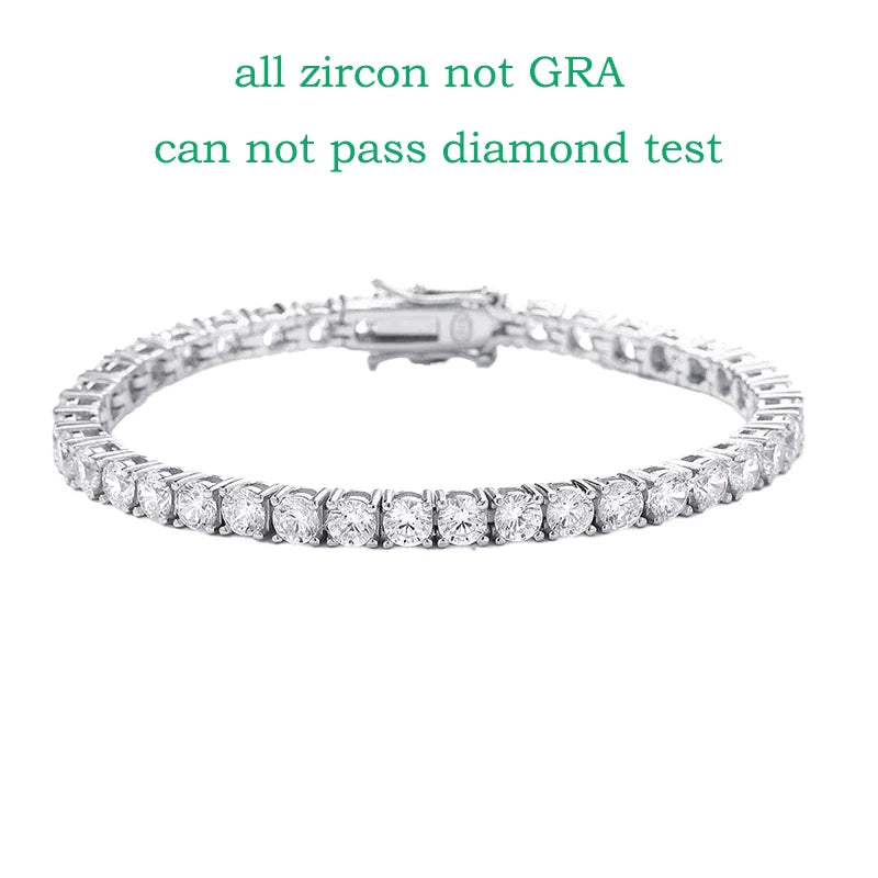 18k Plated 2-4mm Zircon/moissanite Tennis Bracelet for Women Man Full Diamond Original Real 925 Sterling Silver Jewelry