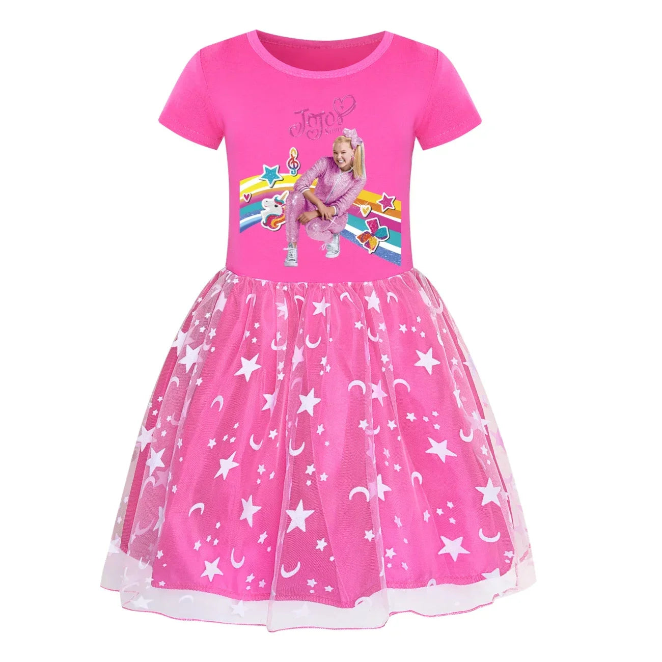 2025 Girls Princess Dress Kids Cute JOJO Siwa T Shirt Pleated Dresses Children Summer Vestidos Cartoon Birthday Party Clothes