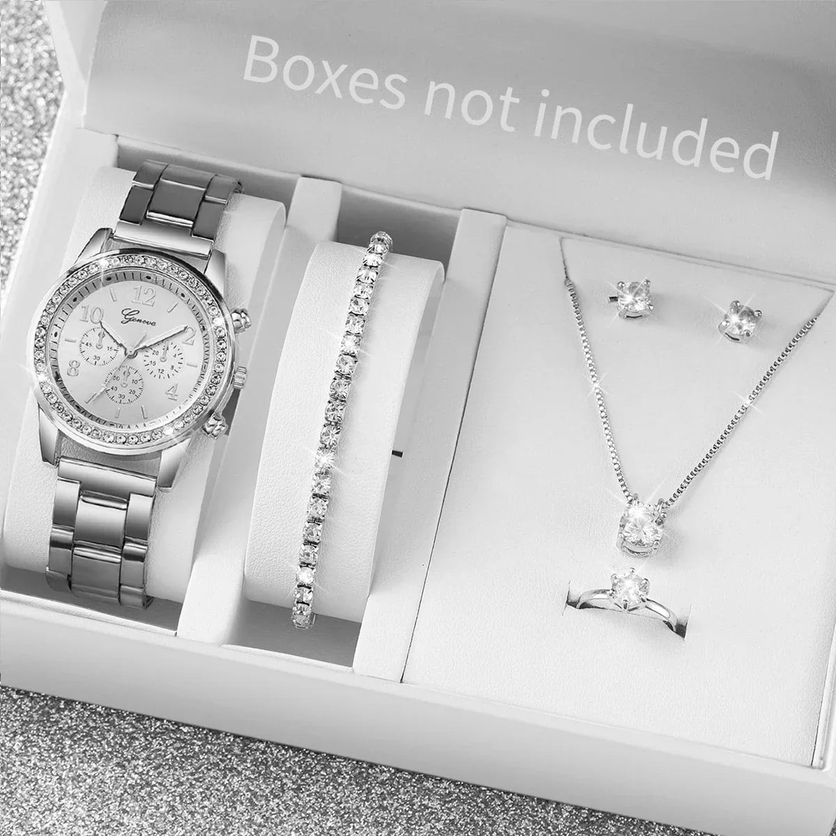 6PCS/Set Fashion Rhinestone Women Watches Analog Quartz Wrist Watch Jewelry Set Reloj Mujer（Without Box）