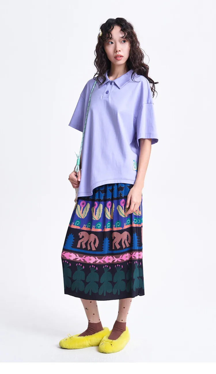 A-line Skirt 2026 Spring New Elastic Waist Colorful Floral Print Pleated Commuter Retro Style Skirt For Women 3ELC20607