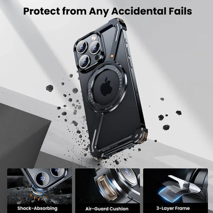Magnetic Z Shape Metal Phone Case For iPhone 17 Air 15 16 Pro Max Shockproof Bumper With 360° Rotation Holder Protective Cover