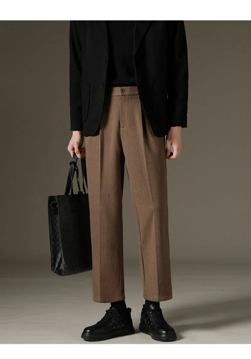 Men's Casual Straight-Leg Wool Trousers - American Style Commuting Pants Perfect for Fall/Winter 28-38