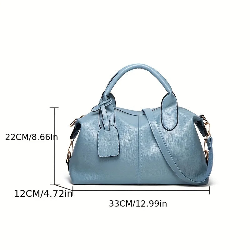 Women's Fashionable and Elegant Large-Capacity Oil Wax Leather Handbag, Convenient Solid Color Faux Leather Boston Crossbody Bag, Anti-Theft Commuter Bag with Zipper Lock, Detachable Shoulder Strap, Dual Handle Design, Adjust