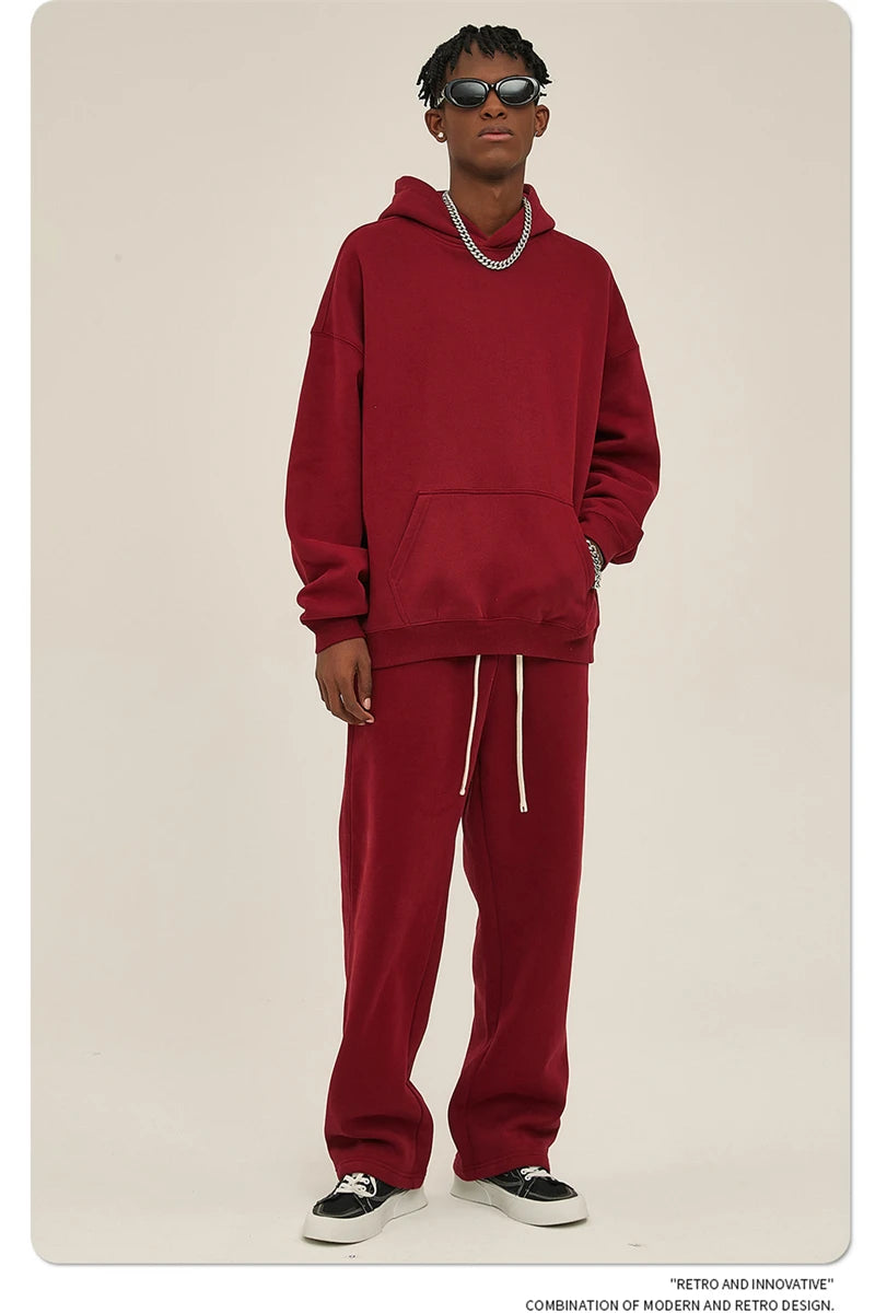 Thick 350gsm Fleece Hooded Hoodies For Men Unisex Winter Oversized Loose Basic Solid Sweatshirts Pullovers Coats HY0631