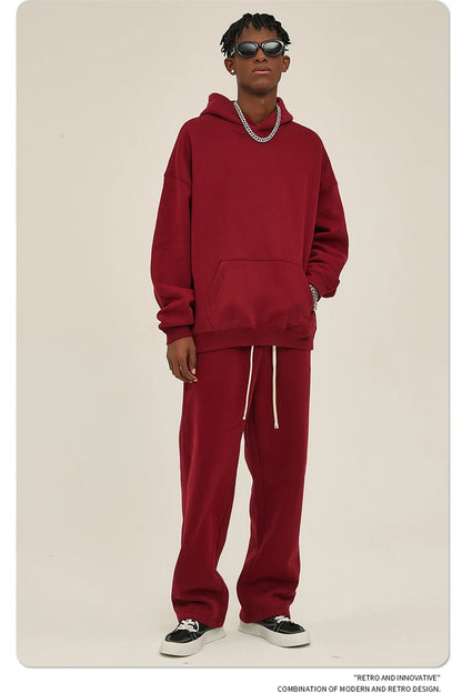 Thick 350gsm Fleece Hooded Hoodies For Men Unisex Winter Oversized Loose Basic Solid Sweatshirts Pullovers Coats HY0631