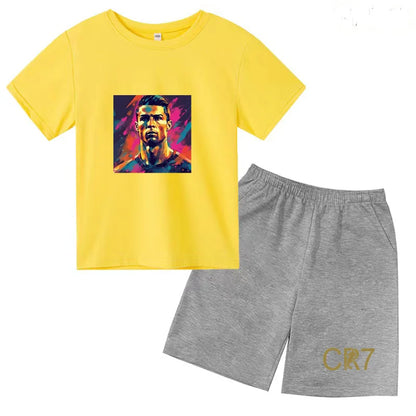 Summer Kids Ball Wear Creative Pattern Football Set T-shirt + Shorts Boys Girls 3-13 Years Old Sports Quick Drying T-shirt Set