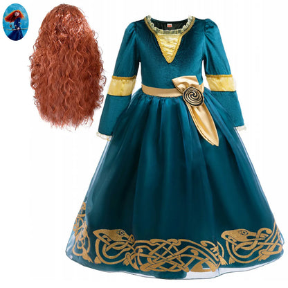 Girl Cosplay Brave the Heart Princess Merida Long Sleeves Dress Belt Set Holiday Party Carnival Party Stage Outfits Dress