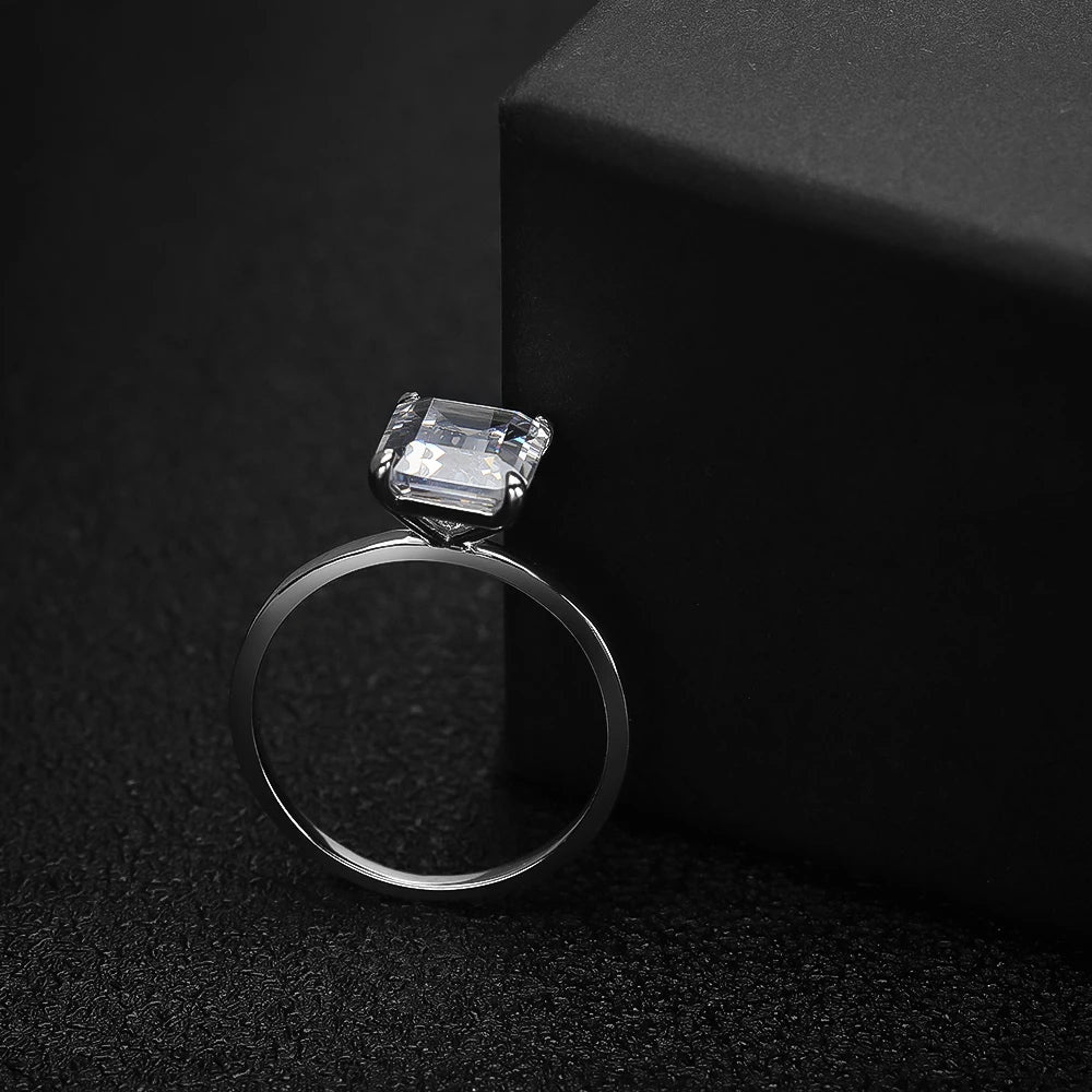 4ct Emerald Moissanite Ring s925 Sterling Sliver Plated 18k White Gold Wedding Band Engagement Rings For Women