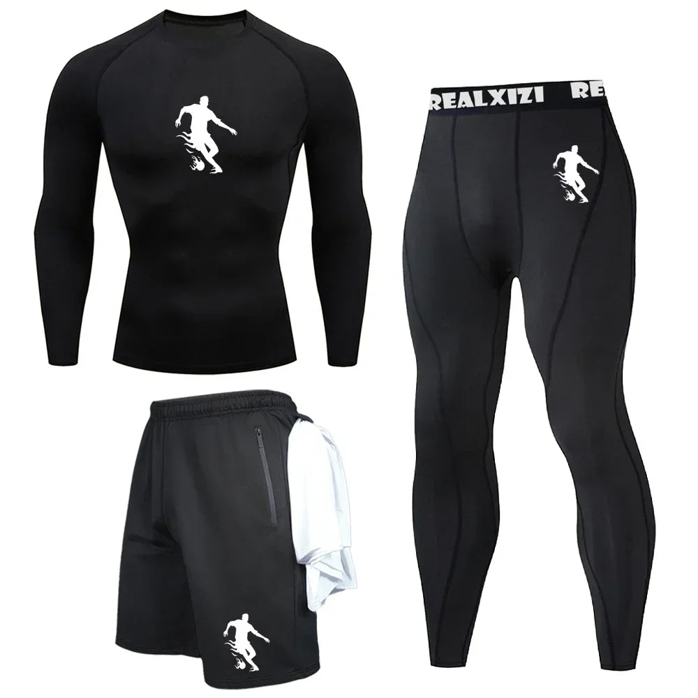 Bat Graphic Print Long Sleeve Set Men's Compression T-Shirt Shorts Pants Suit 3 Piece Set Spring Summer Gym Fitness Sportswear
