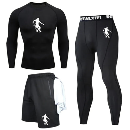 Bat Graphic Print Long Sleeve Set Men's Compression T-Shirt Shorts Pants Suit 3 Piece Set Spring Summer Gym Fitness Sportswear