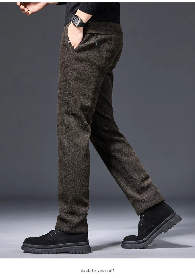 Men's Winter Fleece Elastic Casual Pants Thick Warm Soft Business Stretch Slim Trousers Streetwear Fashion Korean Brand Clothes