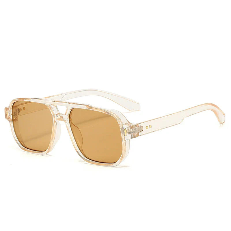 Vintage Double Bridges Men Square Sunglasses Fashion Clear Ocean Lens Eyewear Women Trending Rivets Sun Glasses UV400