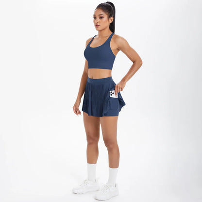2pcs New Sexy Yoga Set Backless Cross Straps Sports Bra Fashion Breathable Culotte Yoga Shorts With Pocket Gym Women Sports Set