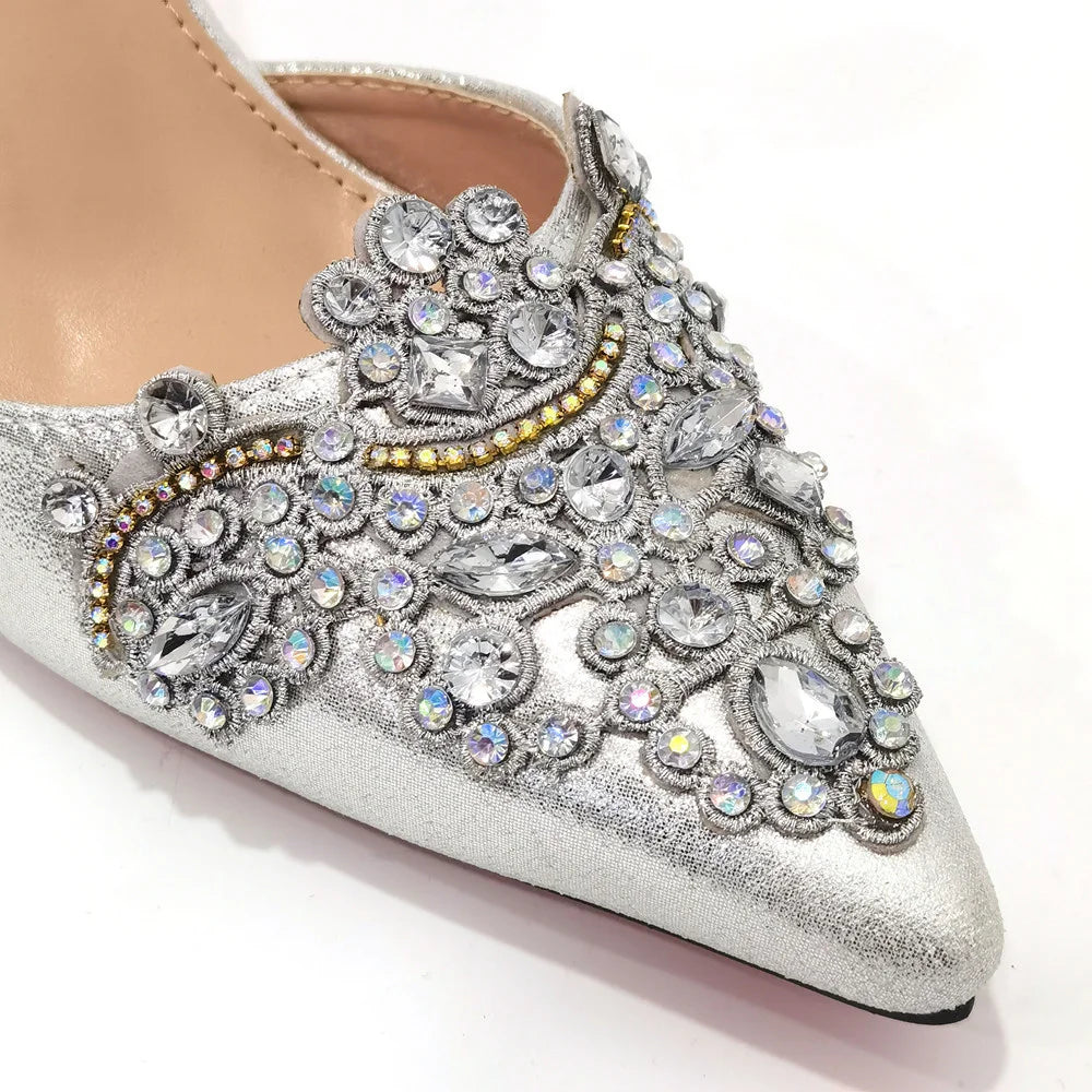 Gold New Shoes For Women Designer Pointed-Toe Luxury Wedding Peach Color Hollowed Out Design Bag and Shoes Matching Set