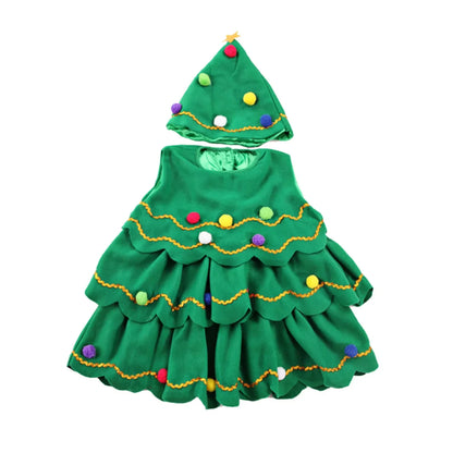 2024-2025 Girl Chritmas Tree Cosplay Costume 2 Pieces Set Dress+Hat Adorable Xmas Party Clothing Toddler St.Nicholas Day Apparel