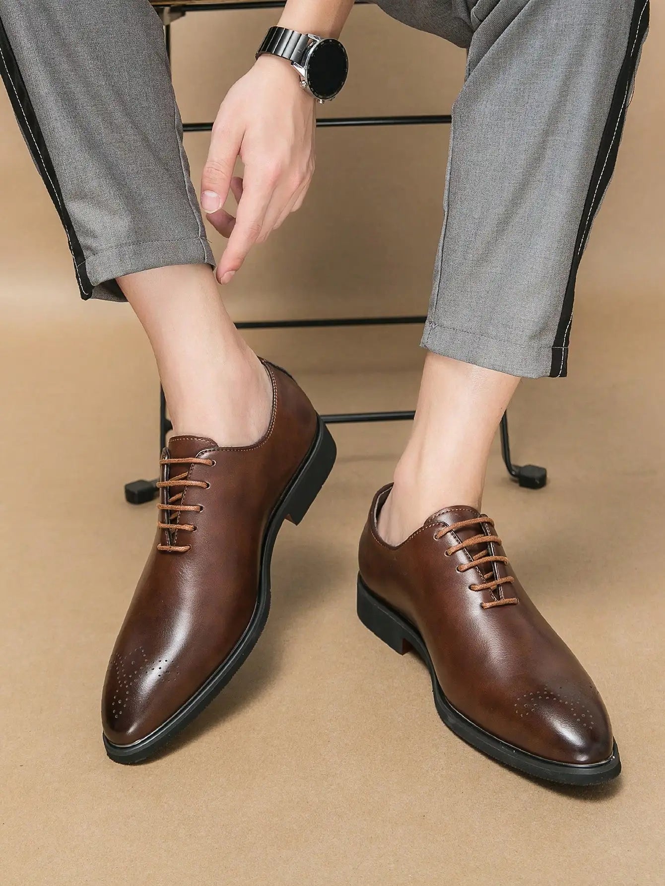 Classic Dress Leather Men Derby Shoes Formal Pointed Toe Business Leather Shoes Oxford Lace Up Anti SlipOffice Daily Shoes