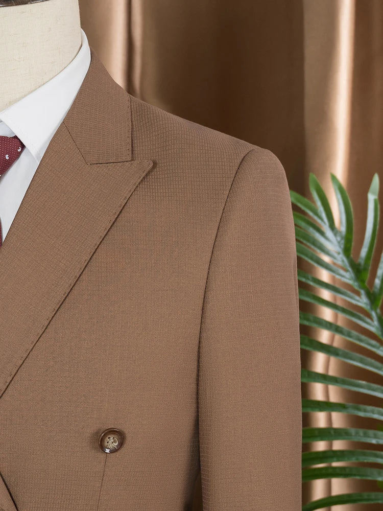 Elegant brown Double Breasted Suit Set 2 Piece Business Wedding Outfit Classic Stylish Blazer Pants Modern Trendy