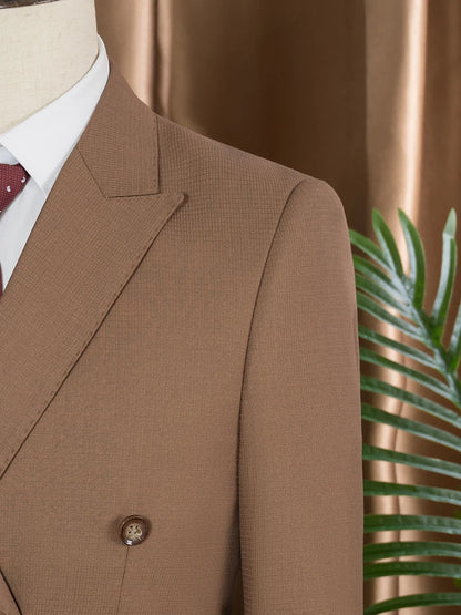 Elegant brown Double Breasted Suit Set 2 Piece Business Wedding Outfit Classic Stylish Blazer Pants Modern Trendy