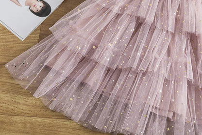 Summer Sweet and Cute Children's Clothing Sequin Decoration Mesh Cake Dress Birthday Party Girls' Dress New Year