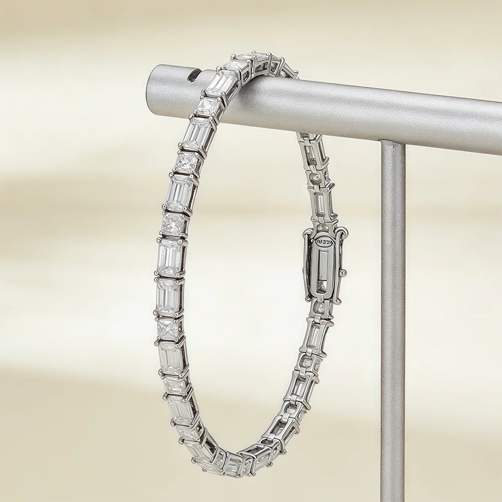 Asscher/Emerald Cut All Moissanite Diamond Tennis Bracelets for Women Men S925 Silver Plated 18k Gold Squre/RectangleWrist Chain