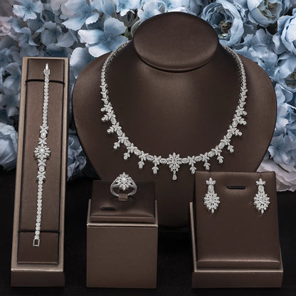 Luxury 4 Pieces Bridal Wedding Jewelry Set for Women Sparkling Cubic Zirconia Nigeria Bride Accessories