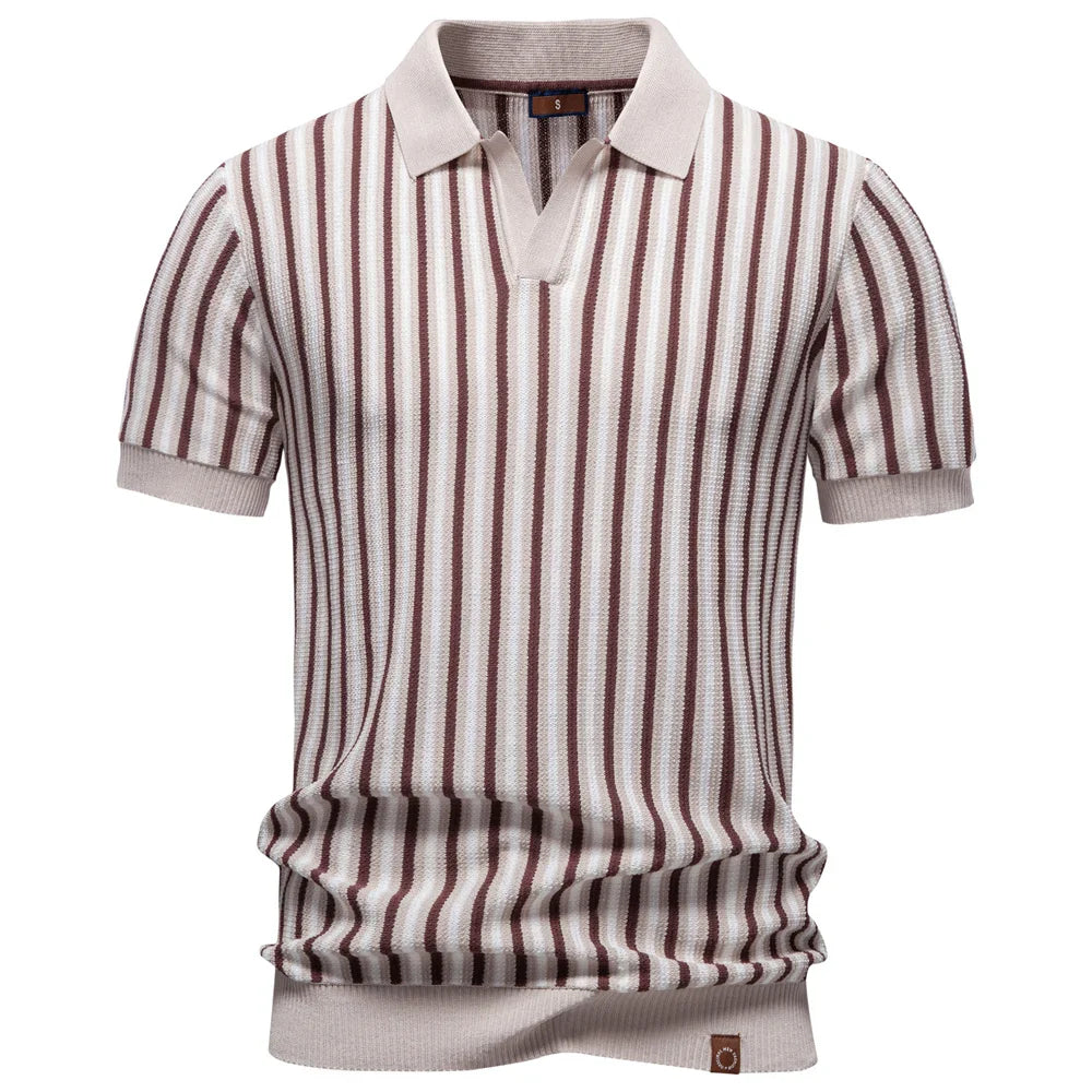 Summer Men's Polo Shirts 2026 Stripe Design Ice Silk Short Sleeve Cool Touch Breathable Casual Outdoor Polo Shirt for Men