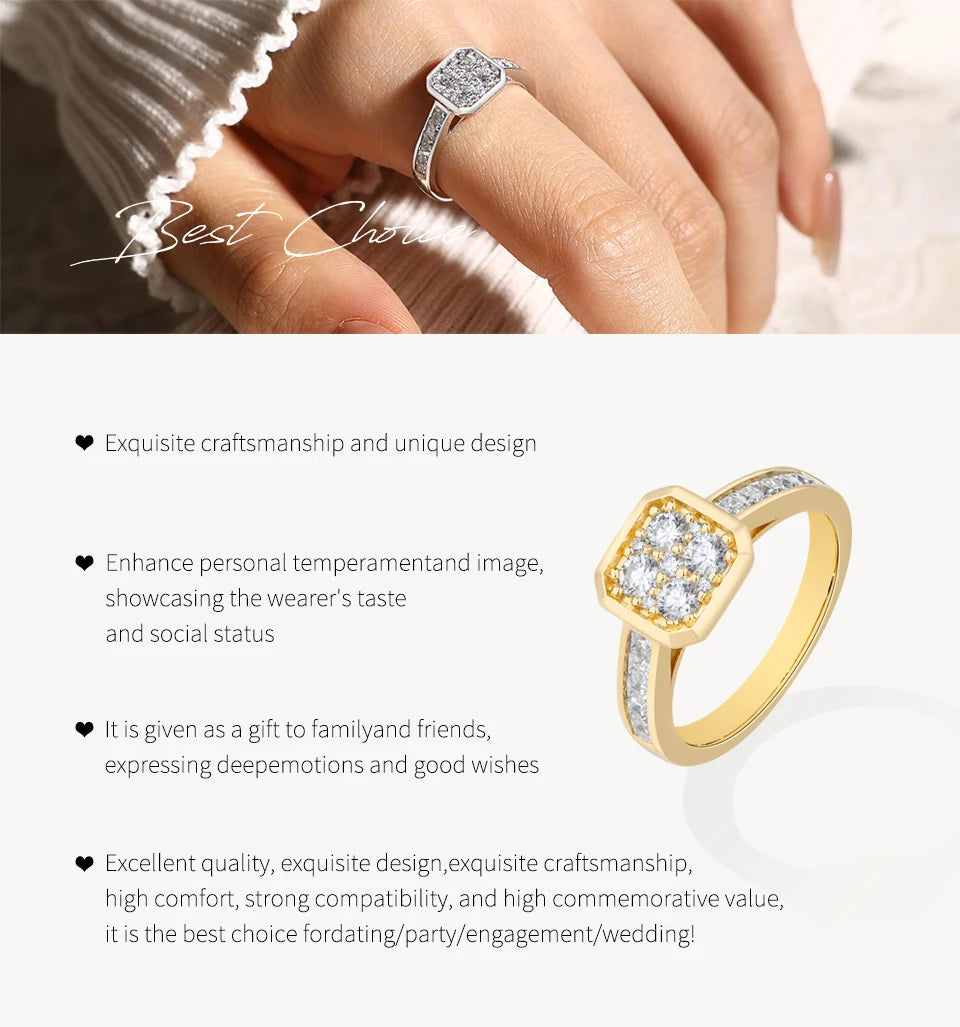 Square Cluster Moissanite Ring DVVS1 925 Sterling Silver Classic Engagement Rings Elegant Wedding Band Jewelry ForWoman
